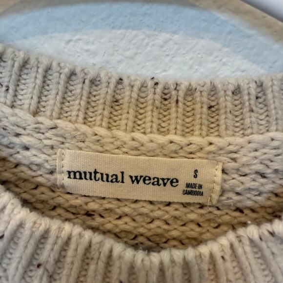 Fisherman-style Crewneck Chunky Sweater Cotton/Wool/Nylon Small Cream - Picture 3 of 8